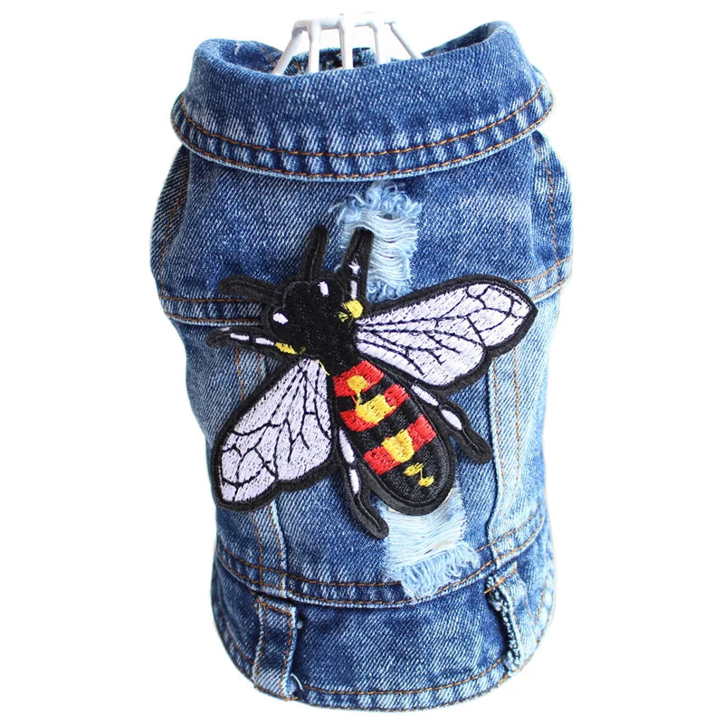 Pet Clothes for Small Medium Dogs Cool Dog Denim Jacket Puppy Sleeveless Dark Washed Jeans Costume Spring Lapel Pet Coat