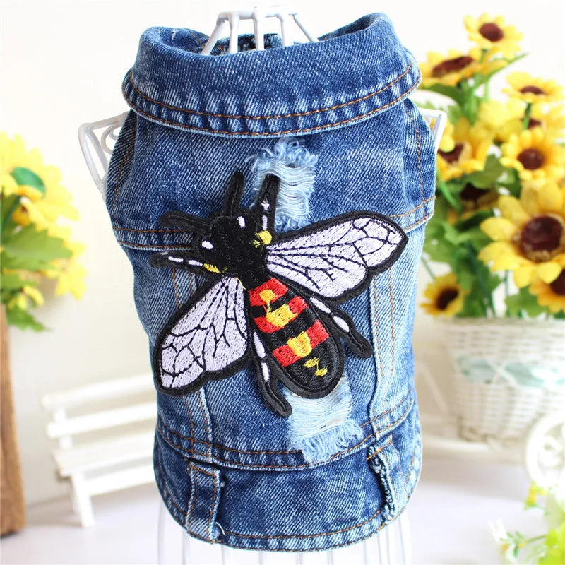 Stylish Embroidery Design Pet Denim Coat Dog Clothes, Puppy Clothing, Spring Cowboy Jacket, Jeans for Small and Medium Dogs