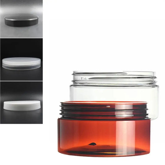 150/200ml/250/300/500g clear/amber plastic round pet jar container with aluminum /plastic cap lid for Cosmetic,food, Packaging,