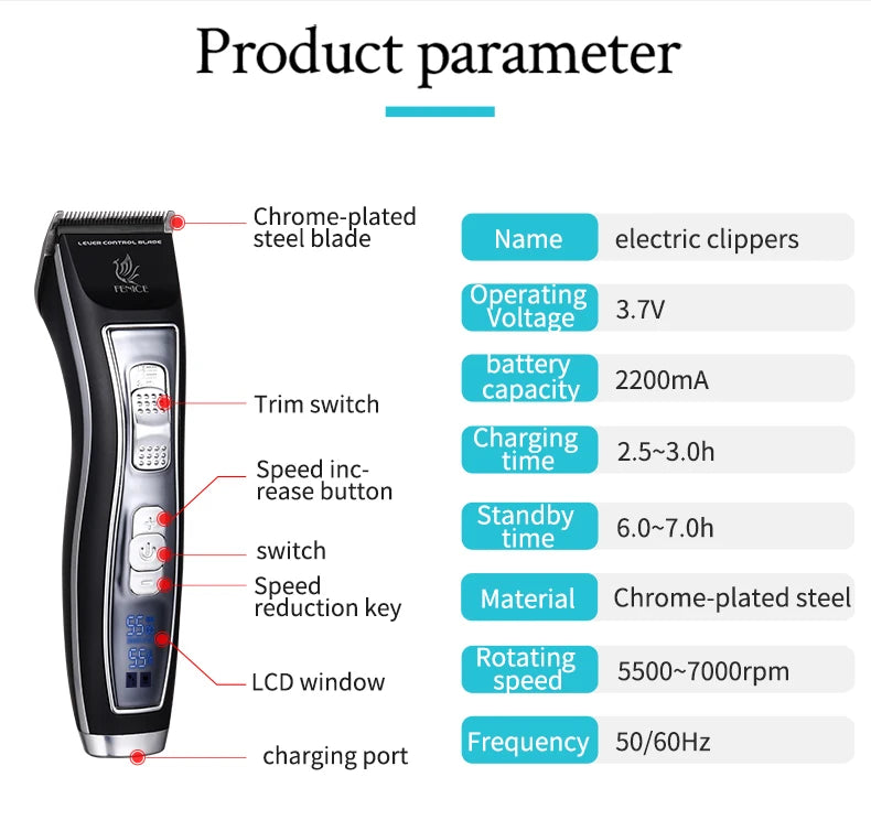 Fenice Electrical Pet Clipper Machine Grooming Kit Rechargeable Pet Cat Dog Hair Trimmer Shaver Set Animals Hair Cutting