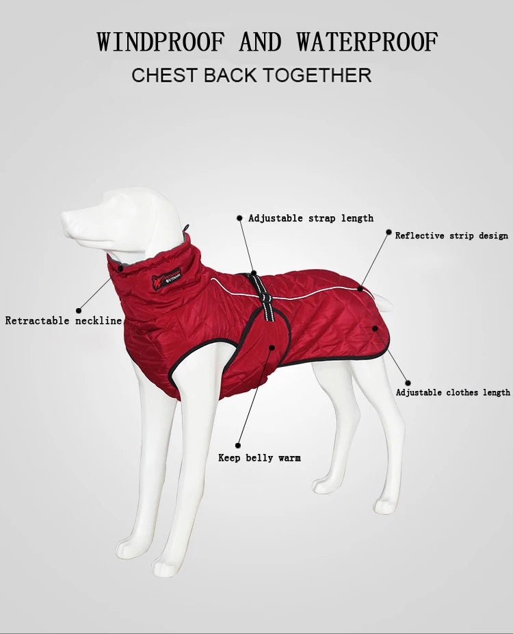 Dog Outdoor Jacket Waterproof Reflective Pet Coat Vest Winter Warm Cotton Dogs Clothing for Large Middle Dogs  Labrador