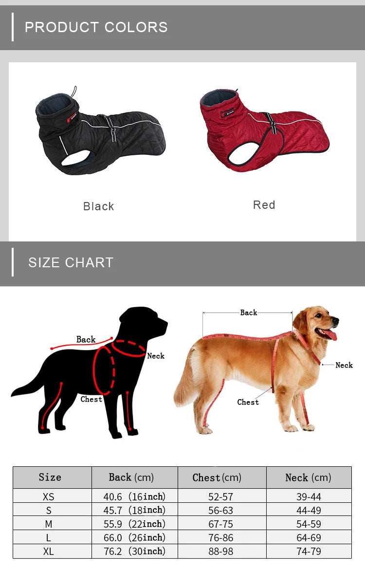 Dog Outdoor Jacket Waterproof Reflective Pet Coat Vest Winter Warm Cotton Dogs Clothing for Large Middle Dogs  Labrador