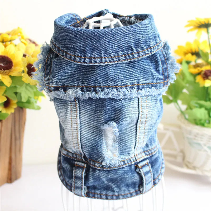 Pet Clothes Denim Dog Costume Summer Cowboy Vest Daisy Shirt Jeans Jacket Puppy Clothing for Chihuahua Yorkies