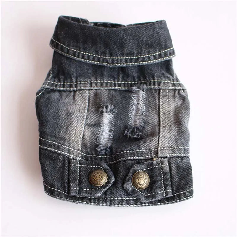 Pet Clothes for Small Medium Dogs Cool Dog Denim Jacket Puppy Sleeveless Dark Washed Jeans Costume Spring Lapel Pet Coat
