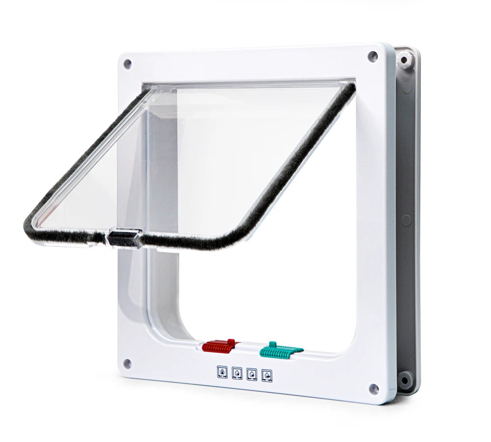 Smart Pet Door 4 Way Locking Security Lock ABS Plastic Dog Cat Flap Door Controllable Switch Direction Doors Small Pet Supplies