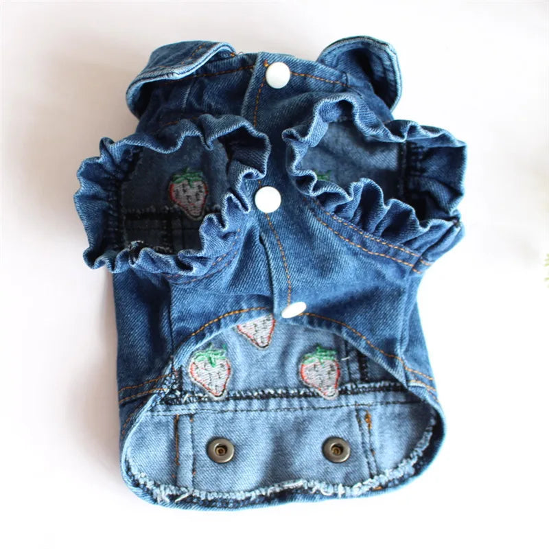 Pet Clothes for Small Medium Dogs Cool Dog Denim Jacket Puppy Sleeveless Dark Washed Jeans Costume Spring Lapel Pet Coat