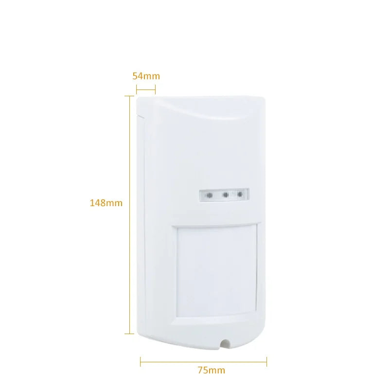433MHz Wireless PIR MW Motion Sensor 100° 12M Detection, IP65 Waterproof for Indoor/Outdoor Use, Pet Immune for Burglar Alarm