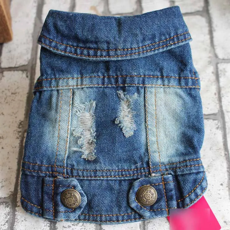 Pet Clothes for Small Medium Dogs Cool Dog Denim Jacket Puppy Sleeveless Dark Washed Jeans Costume Spring Lapel Pet Coat