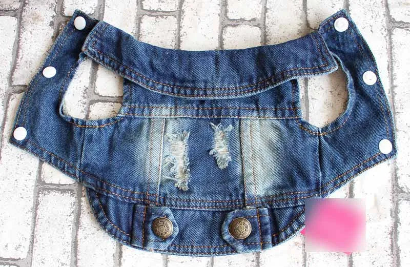 Pet Clothes for Small Medium Dogs Cool Dog Denim Jacket Puppy Sleeveless Dark Washed Jeans Costume Spring Lapel Pet Coat
