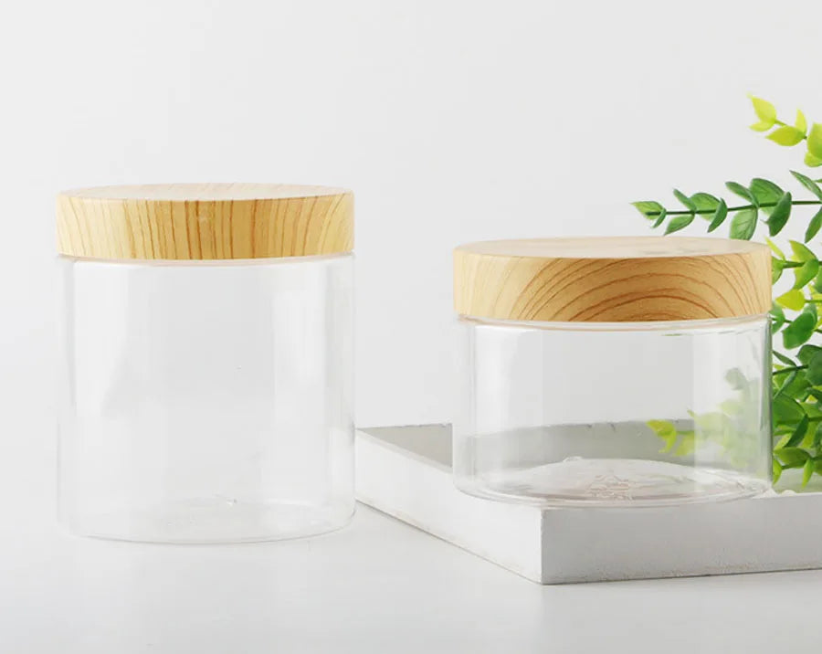 12 x 200ml 300ml 400ml 500ml 800ml 1000ml  Empty Clear PET Jars Containers with plastic imitation wood lids