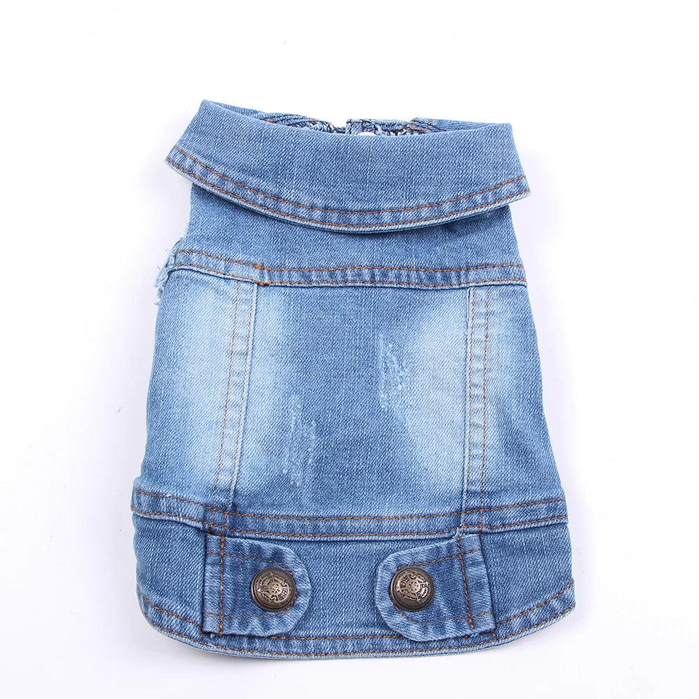 Pet Clothes for Small Medium Dogs Cool Dog Denim Jacket Puppy Sleeveless Dark Washed Jeans Costume Spring Lapel Pet Coat