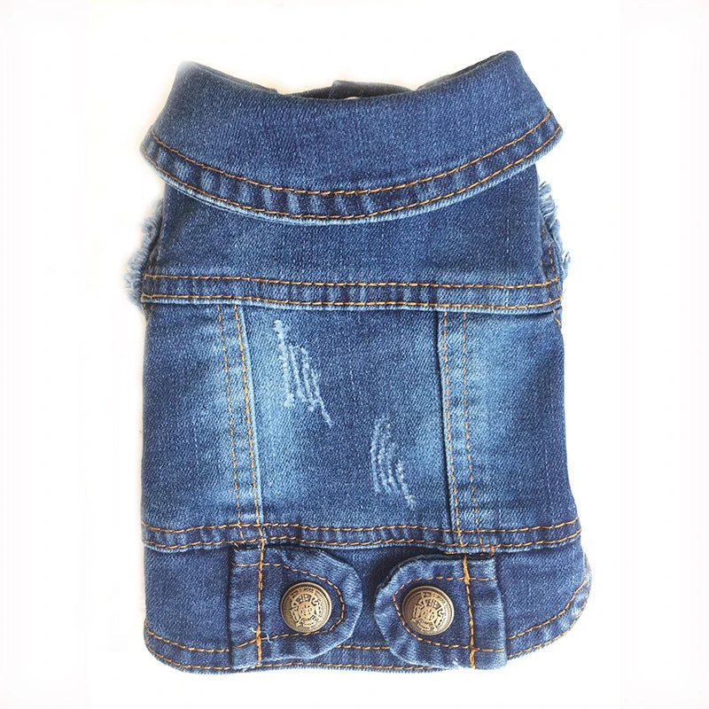 Pet Clothes for Small Medium Dogs Cool Dog Denim Jacket Puppy Sleeveless Dark Washed Jeans Costume Spring Lapel Pet Coat