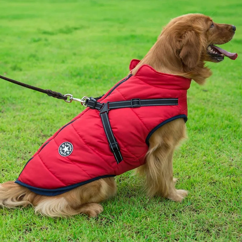 Winter Warm Dog Jacket Waterproof Pet Coat for Small Large Dog Clothes Fleece with Harness Puppy Vest Chihuahua Labrador Costume