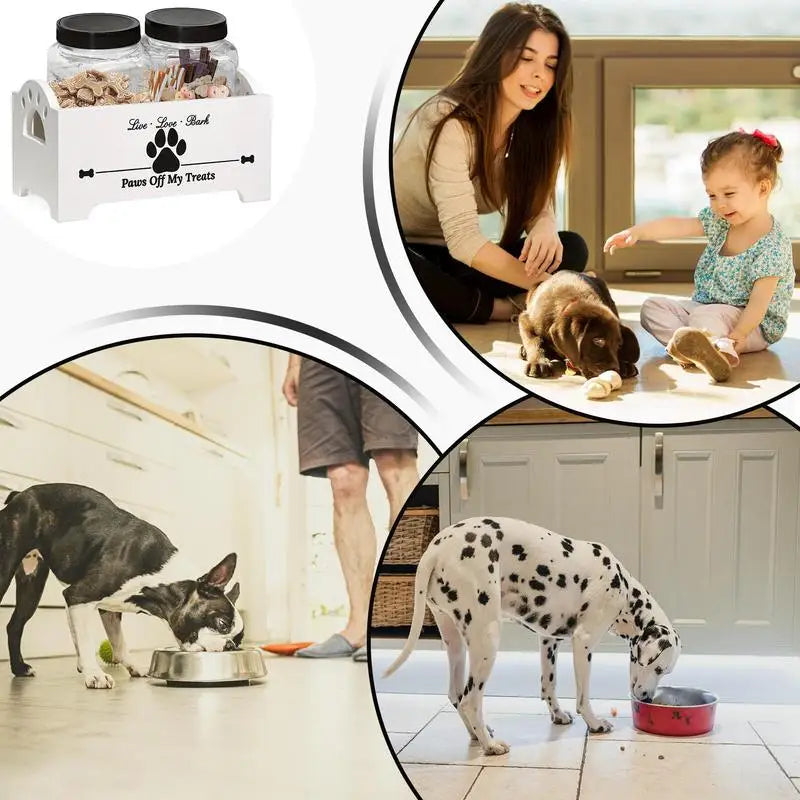 Wooden Dog Treat Container Multifunctional Airtight Dog Food Storage Container with 2  Cat and Dog Treat Jars Pet supplies