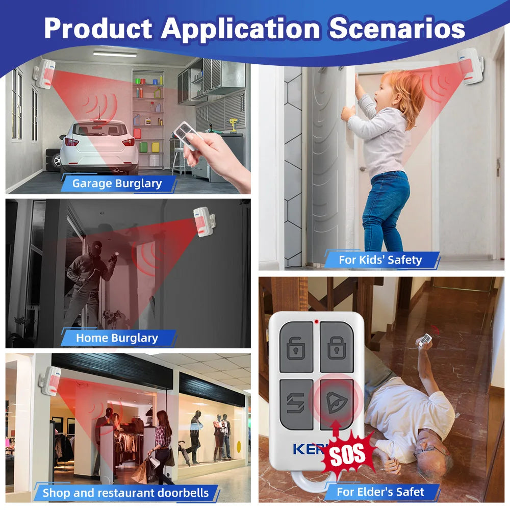 KERUI 433MHz Infrared Motion Sensor Detector Alarm/Doorbell Two Modes Wireless PIR Motion Alarm with Remote SOS for Home Elders