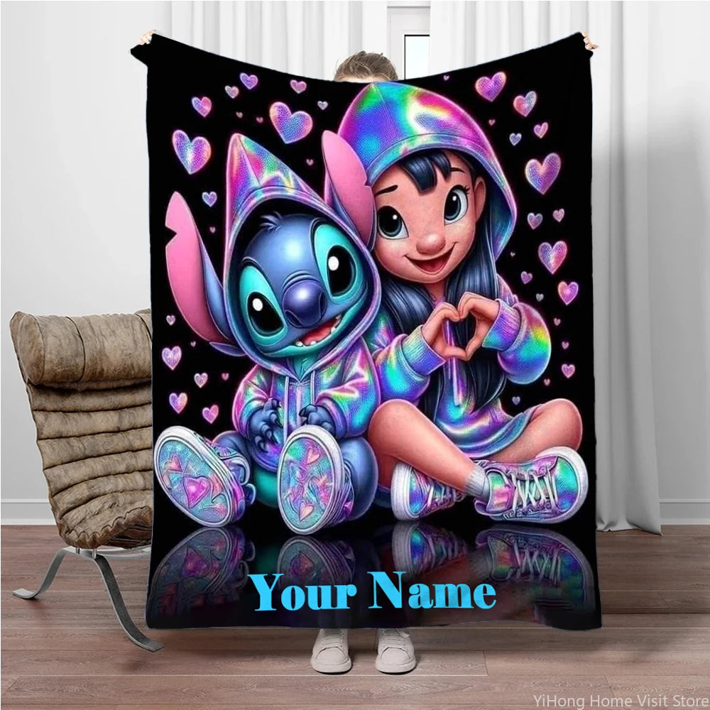 Custom Name Personalized Blanket Disney Stitch Printed Blanket for Sofa Bed Cover Blanket Suitable for Birthday Souvenir Gifts