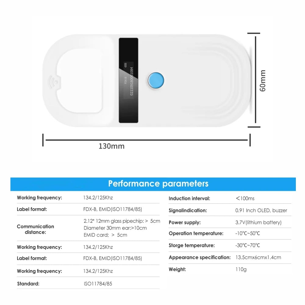 Bluetooth Iso11784/5 Fdx-b Animal Pet Id Reader Chip Transponder Usb Rfid Handheld Microchip Scanner For Dog,cats,horse