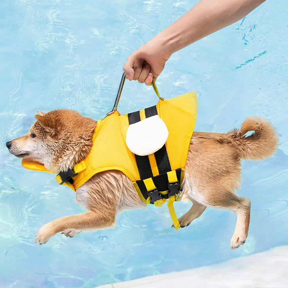 Cartoon Puppy Life Vest Jacket with Rescue Handle Summer Small Dog Swimwear Puppy Life Jacket Safety Swimming Suit Pet Supplies