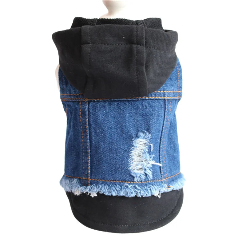 Pet Clothes Dog Jeans Jacket Layered Drawstring Hood Denim Jacket False Two Coat Clothing for Small Medium Dogs Cats Red/Black