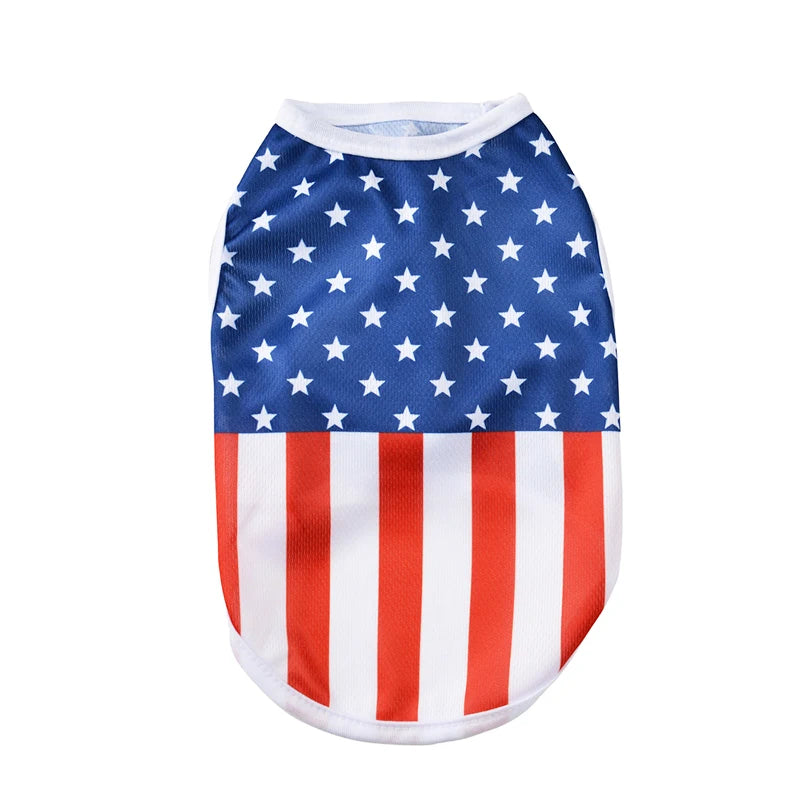 Summer Breathable Dog Vest Clothes Independence Day July 4th Pet T-shirt For Small Medium Dogs Cats Schnauzer Yorkshire Coat