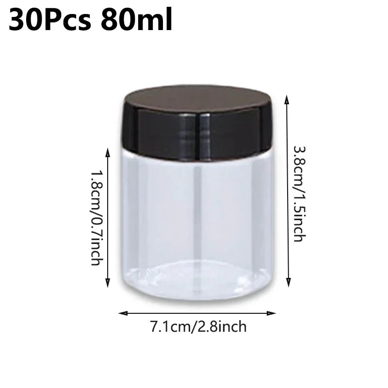 30Pcs 80-200ml Plastic Clear Jars With Screw Lid PET Round Eye Cream Containers Refillable Makeup Bottles Travel Accessories