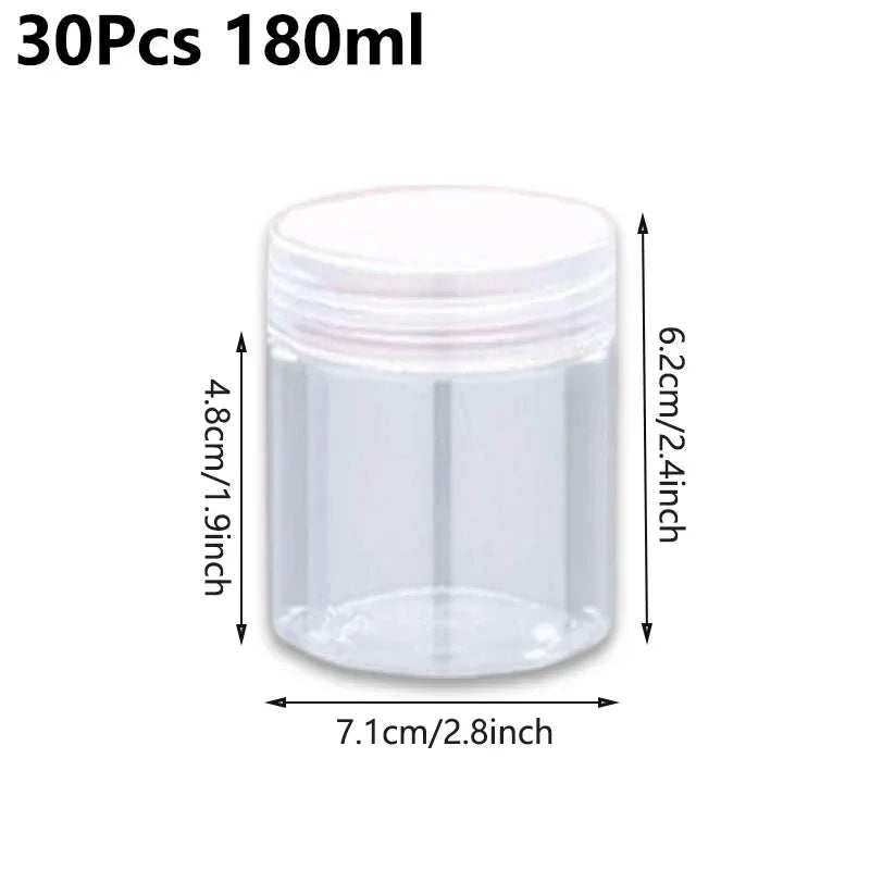 30Pcs 80-200ml Plastic Clear Jars With Screw Lid PET Round Eye Cream Containers Refillable Makeup Bottles Travel Accessories
