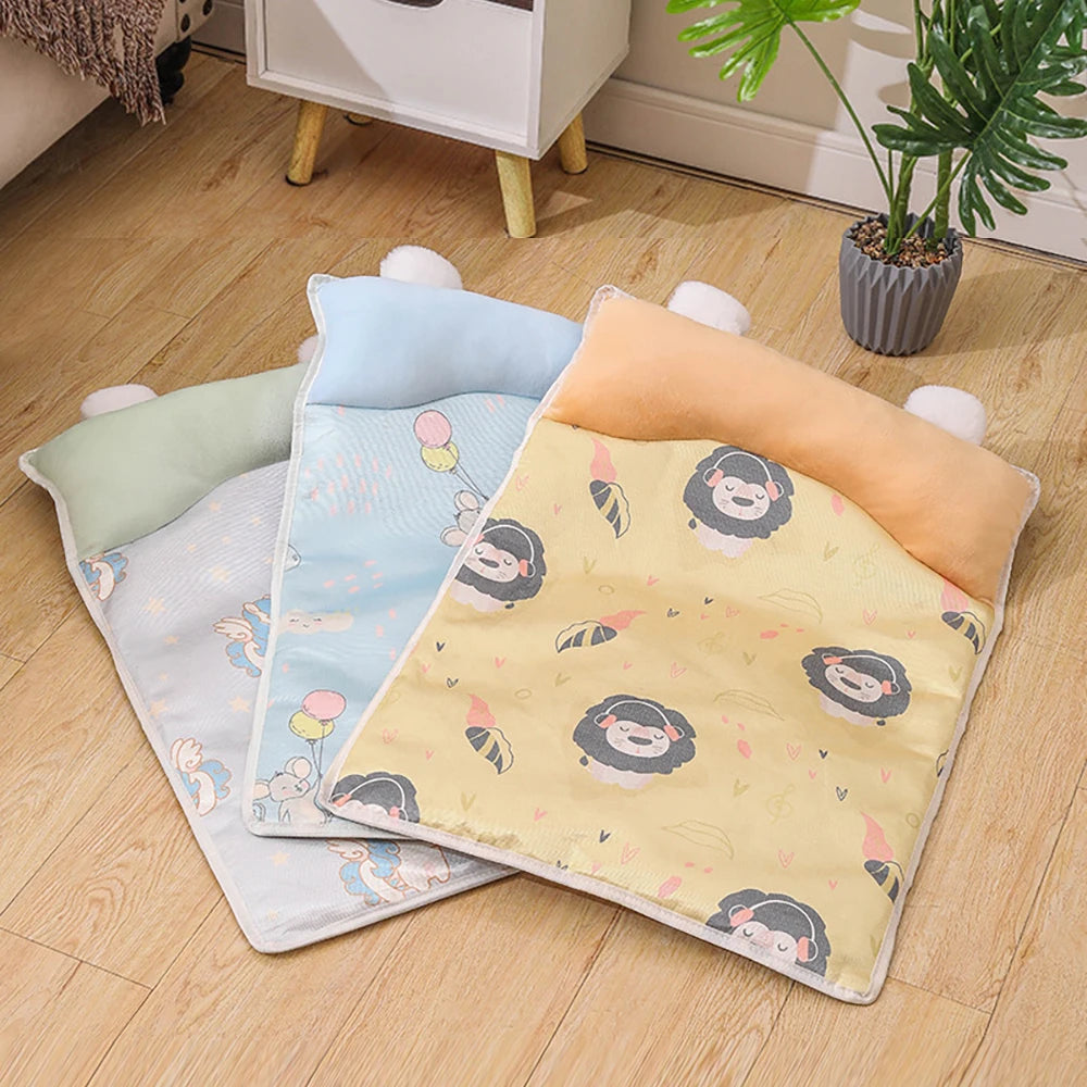 Summer Cooling Pet Mat – Ice Silk Dog Cat Bed Breathable Anti-Slip Cushion for Hot Weather, Washable Comfort for Small Medium