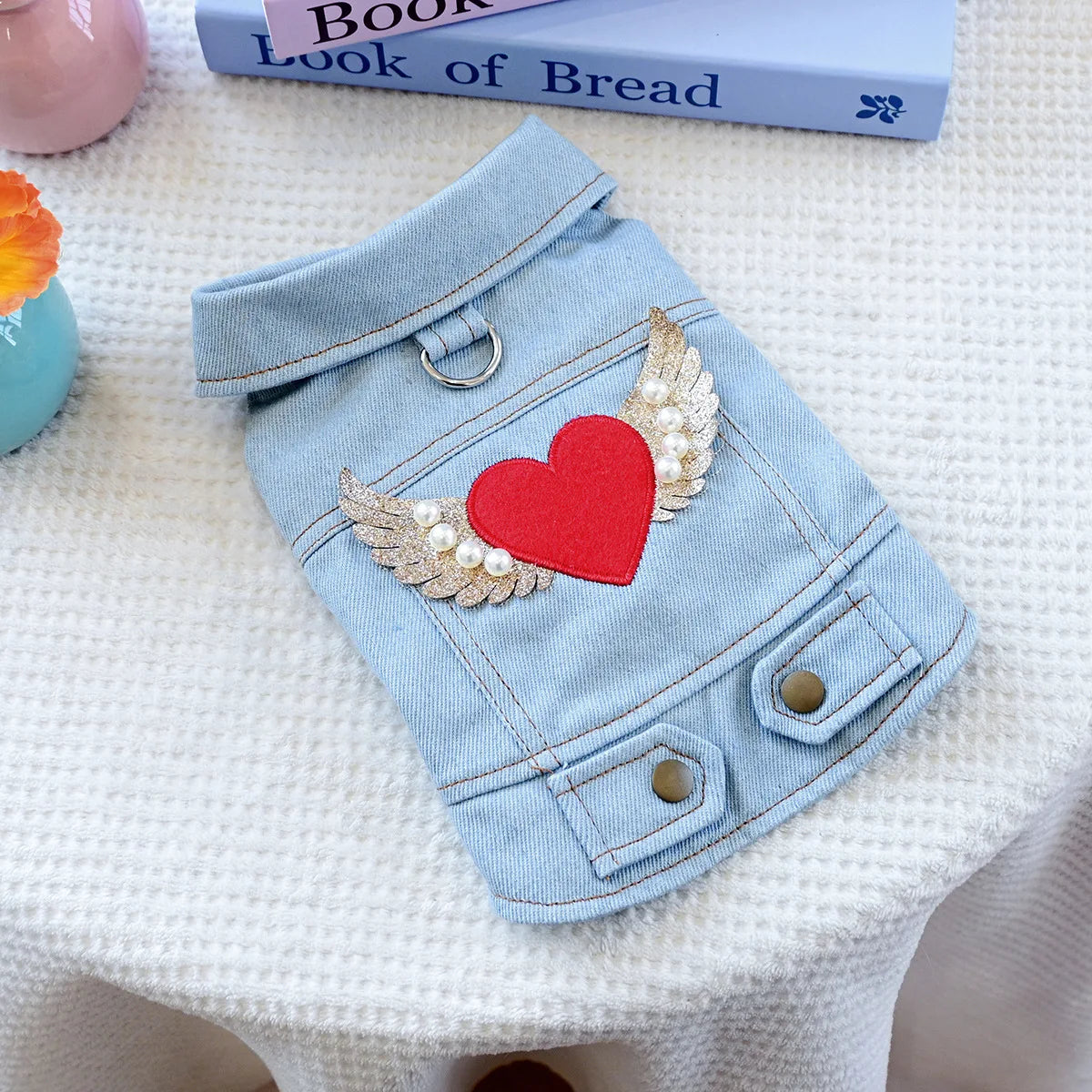 Denim Puppy Jacket For Chihuahua Yorkie Adjustable Lightweight  Coat, Breathable Dog Clothes With Snap Closure