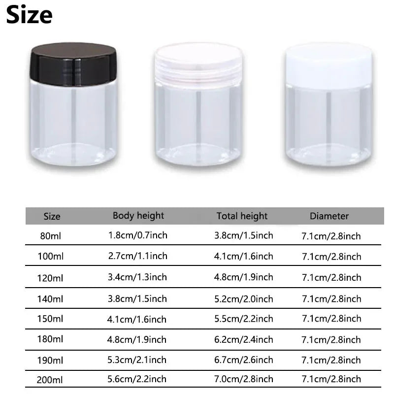 30Pcs 80-200ml Plastic Clear Jars With Screw Lid PET Round Eye Cream Containers Refillable Makeup Bottles Travel Accessories