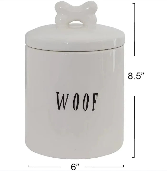 Dog TreatJar with Bone Handle on Lid  Jar Large Ceramic Airtight Canister Rustic Farmhouse Pet Food Storage Container
