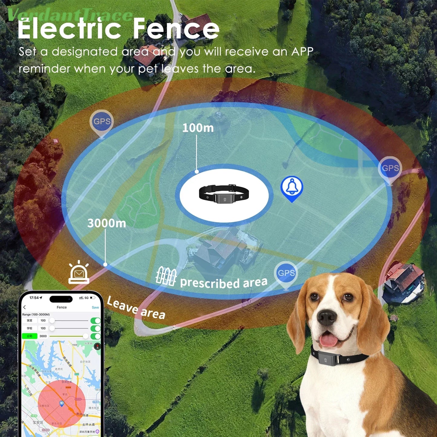 VerdantTrace IP67 Waterproof 4G GPS Animal Tracker Collar Anti-Lost Real Time Tracking Dog Cat Locator Pet Fashion Neck Collar