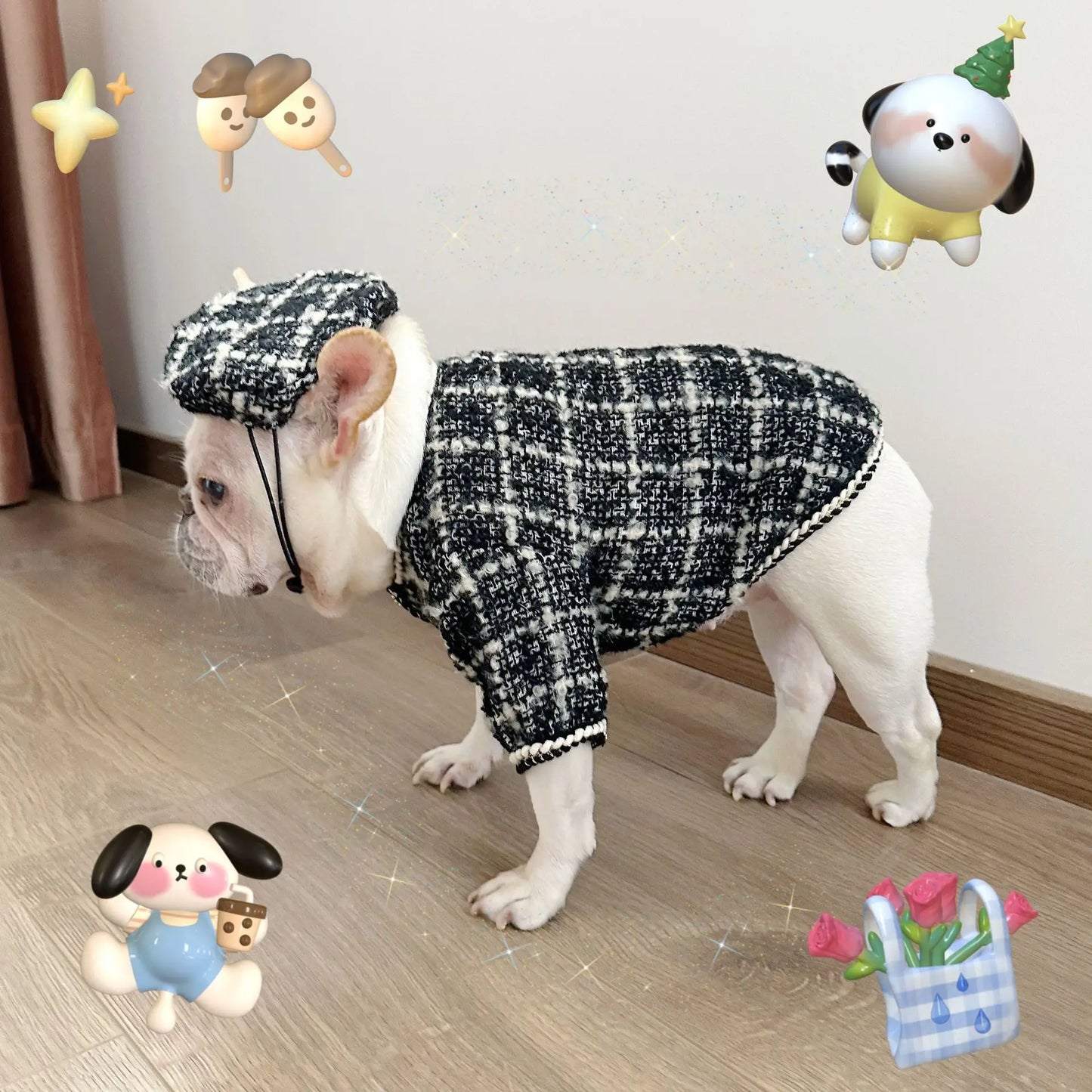 New Winter Classic Plaid Dog Clothes Exquisite Jacket And Hat Set Dog Jacket French Bulldog Schnauzer For Samll Medium Dog