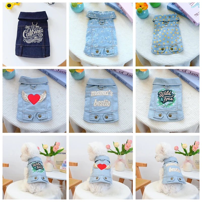 Denim Doggie Pet Jacket Sleeveless Vest Jeans Coat Autumn Spring Wear Apparel For Small Medium Dog XS XL Cat Puppy Clothes Goods