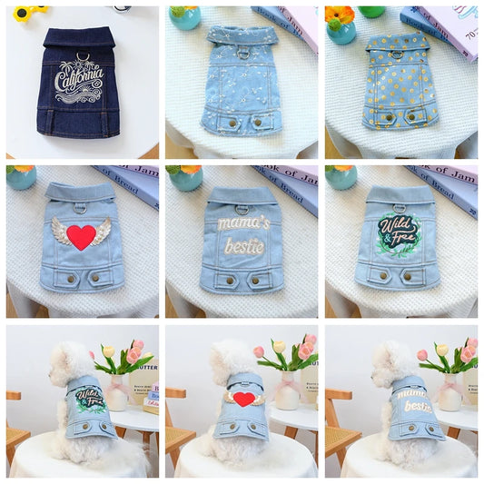 Denim Doggie Pet Jacket Sleeveless Vest Jeans Coat Autumn Spring Wear Apparel For Small Medium Dog XS XL Cat Puppy Clothes Goods