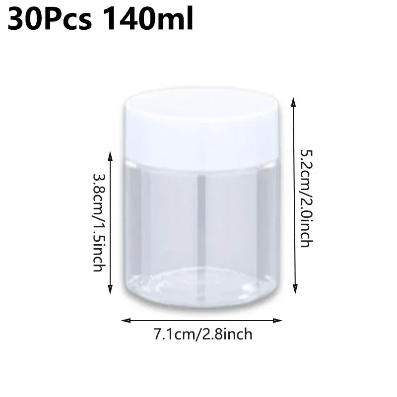30Pcs 80-200ml Plastic Clear Jars With Screw Lid PET Round Eye Cream Containers Refillable Makeup Bottles Travel Accessories