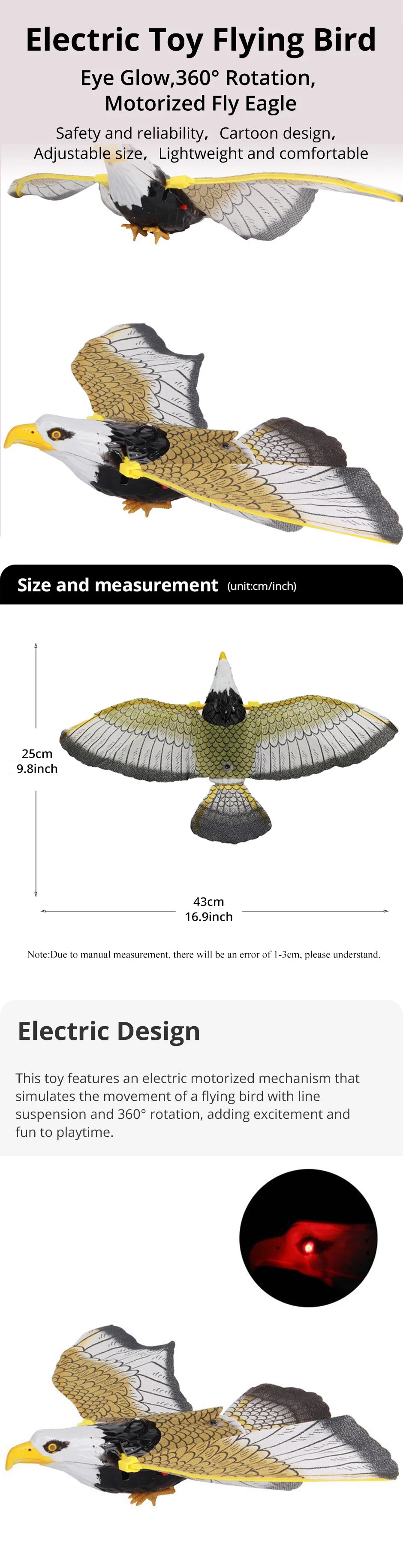 1Pcs Electric Flying Eagle Electronic Pet Toy Rotating Simulation Flying Bird With Light Music