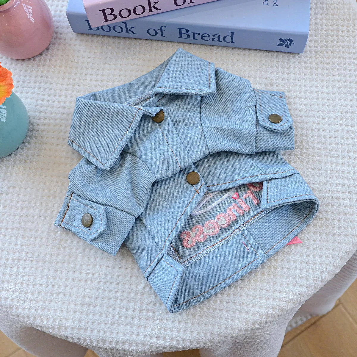 Denim Puppy Jacket For Chihuahua Yorkie Adjustable Lightweight  Coat, Breathable Dog Clothes With Snap Closure