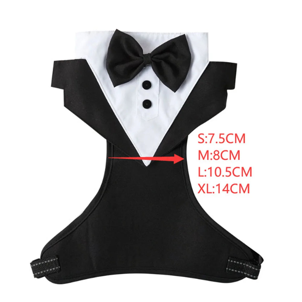 Dog Tuxedo Costume Formal Shirt Dog Wedding Black Jacket Suit Pet Puppy Prince Ceremony Bow Tie Suit Small Dogs Cat Vest Clothes