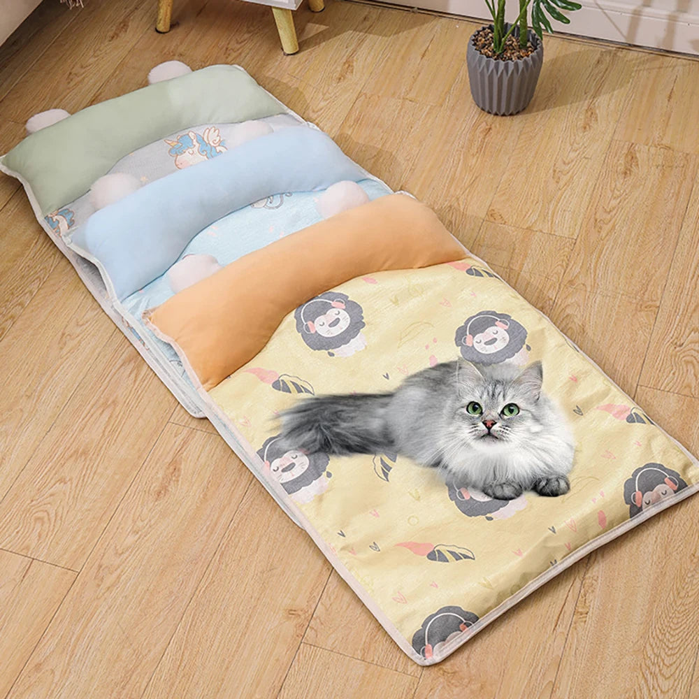 Summer Cooling Pet Mat – Ice Silk Dog Cat Bed Breathable Anti-Slip Cushion for Hot Weather, Washable Comfort for Small Medium