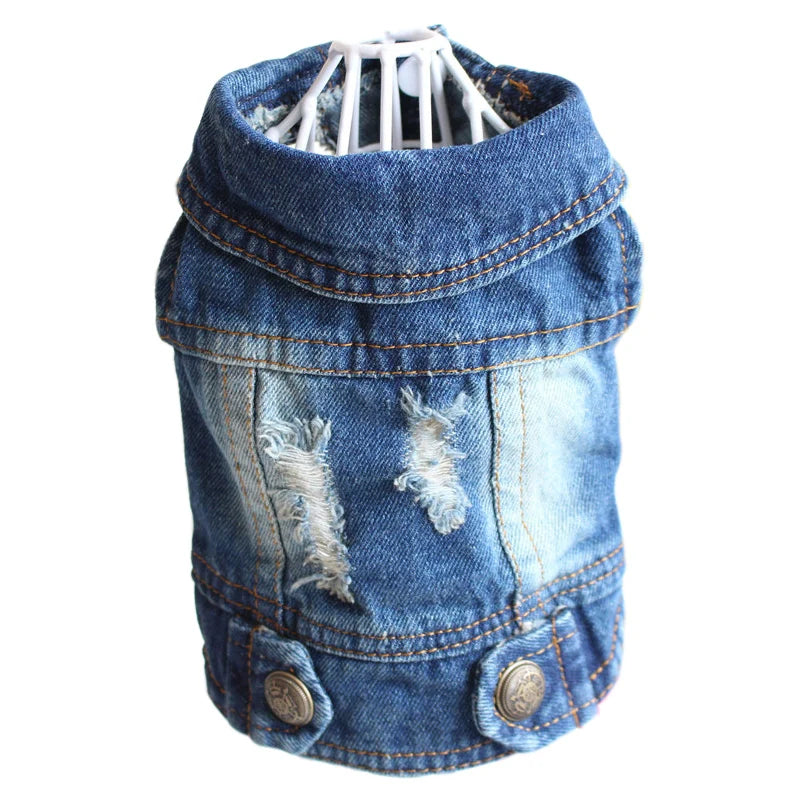 Pet Clothes for Small Medium Dogs Cool Dog Denim Jacket Puppy Sleeveless Dark Washed Jeans Costume Spring Lapel Pet Coat