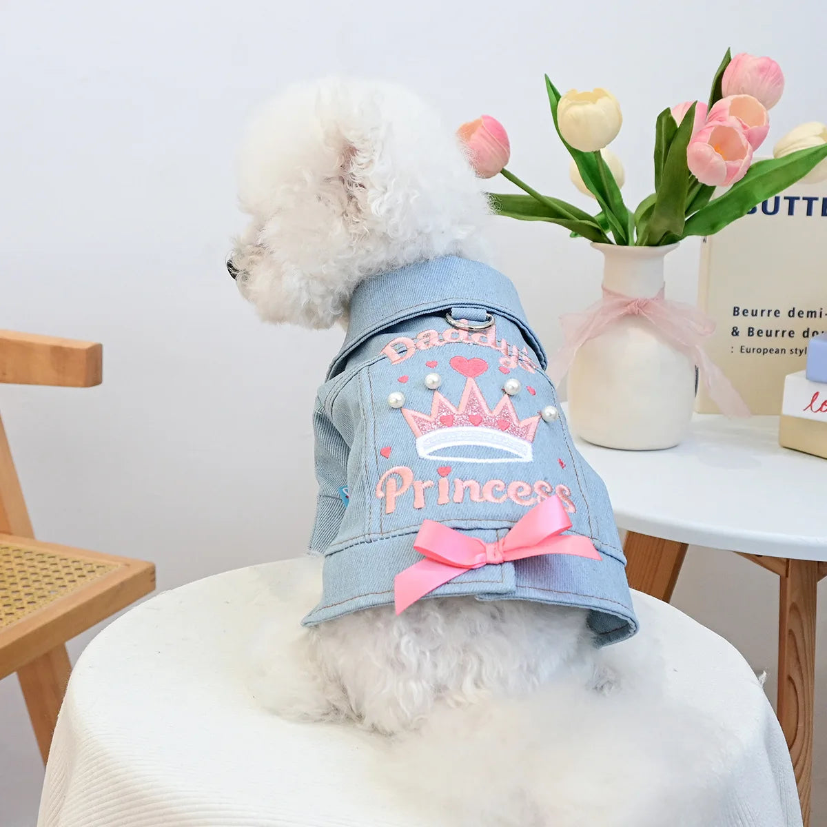 Denim Puppy Jacket For Chihuahua Yorkie Adjustable Lightweight  Coat, Breathable Dog Clothes With Snap Closure