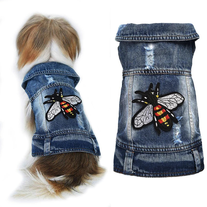 Stylish Embroidery Design Pet Denim Coat Dog Clothes, Puppy Clothing, Spring Cowboy Jacket, Jeans for Small and Medium Dogs