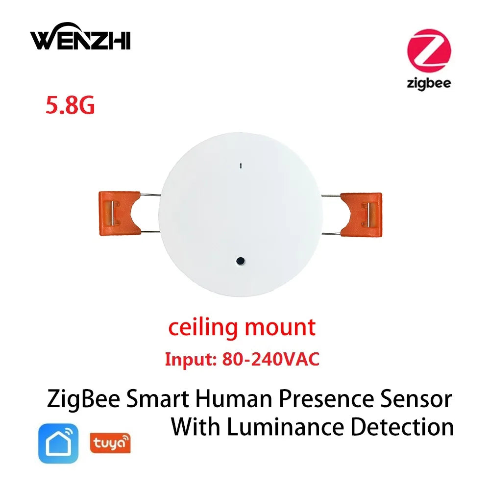 Wifi/ZigBee 5.8/24G MmWave Radar Human Presence Motion Sensor With Luminance/Distance Detection Tuya Smart Life Home Automation