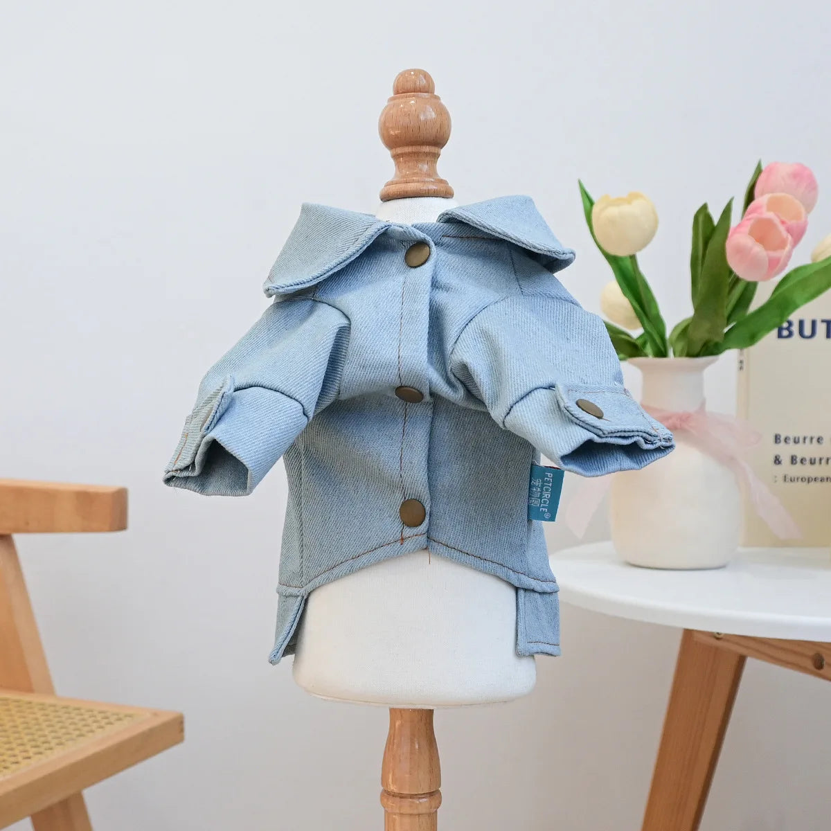 Denim Puppy Jacket For Chihuahua Yorkie Adjustable Lightweight  Coat, Breathable Dog Clothes With Snap Closure