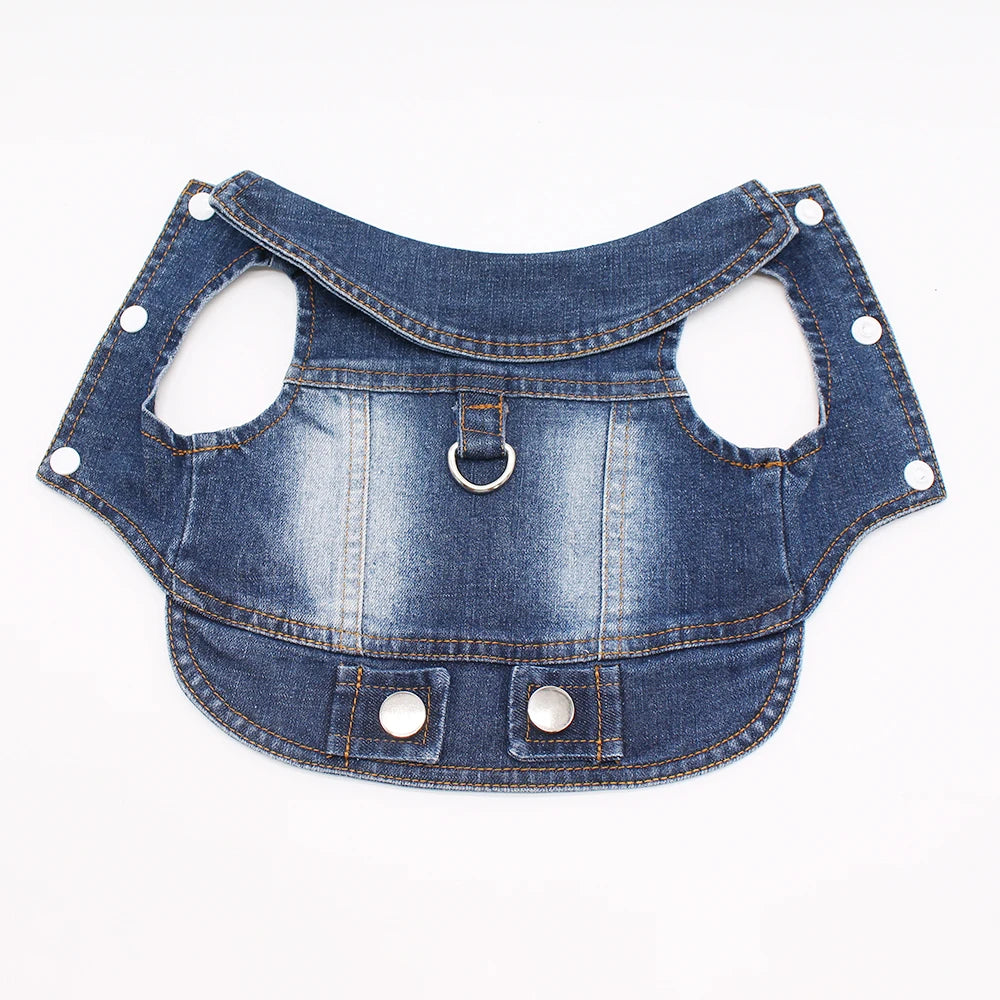 2024 New Thin Pet Dog Jeans Jacket Puppy Denim Clothes with Dog Leash Traction Buckle Cool Harness Vest for Small Medium Dogs