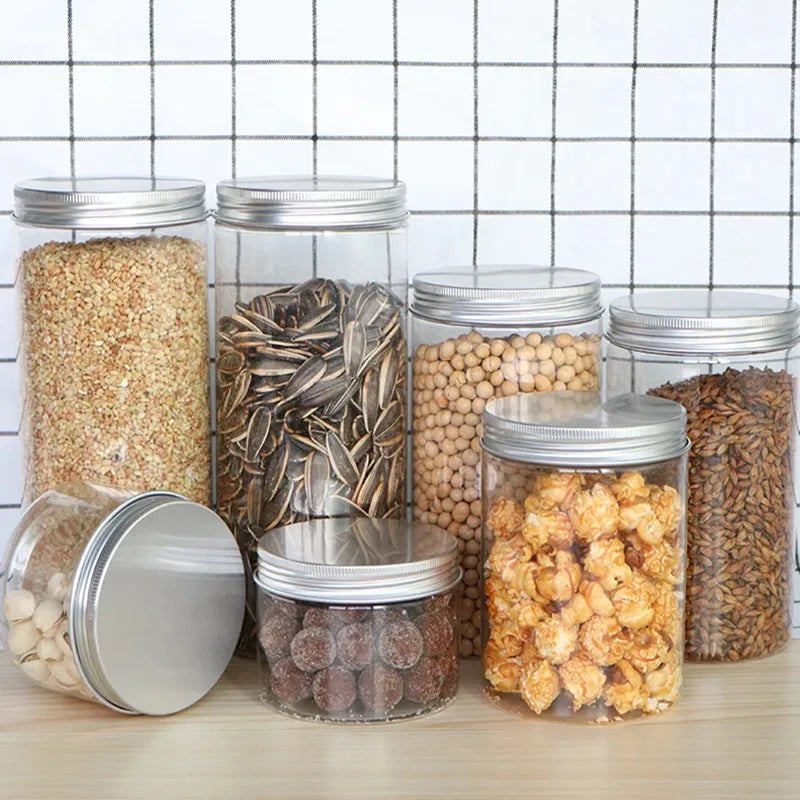Wholesale 10/30/50pcs Empty Plastic Clear Cosmetic Jars PET Food Jar Makeup Container With Silver aluminum lid Seal Food Cans