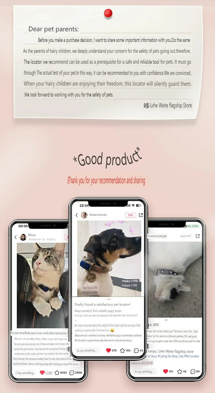 GPS Tracker for Dogs & Cats Tracking GPS Collar Waterproof Anti-Lost Device iOS Android APP Findtag