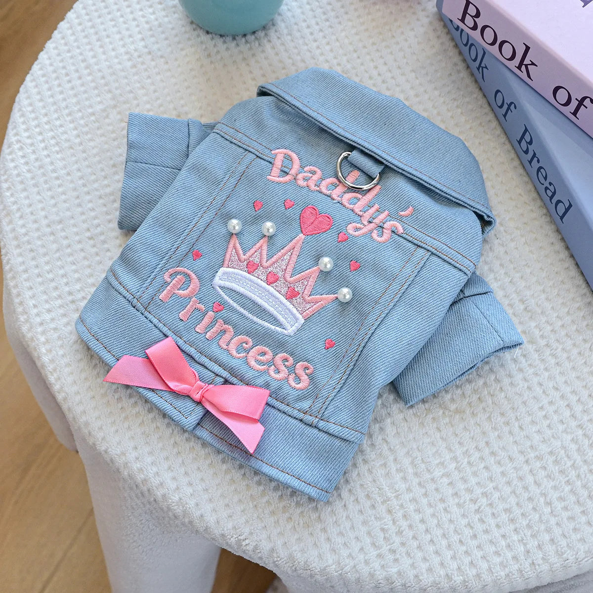 Denim Puppy Jacket For Chihuahua Yorkie Adjustable Lightweight  Coat, Breathable Dog Clothes With Snap Closure
