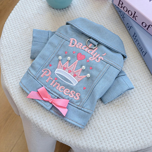Denim Puppy Jacket For Chihuahua Yorkie Adjustable Lightweight  Coat, Breathable Dog Clothes With Snap Closure