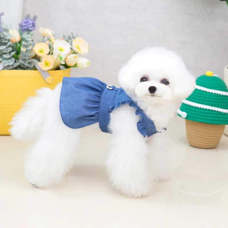 Thin Style Pet Dog Dress Letters Embroidered Jean Clothes for Small Dogs Puppy Cat Harness Vest Girl Dog Summer Skirts Yorkies
